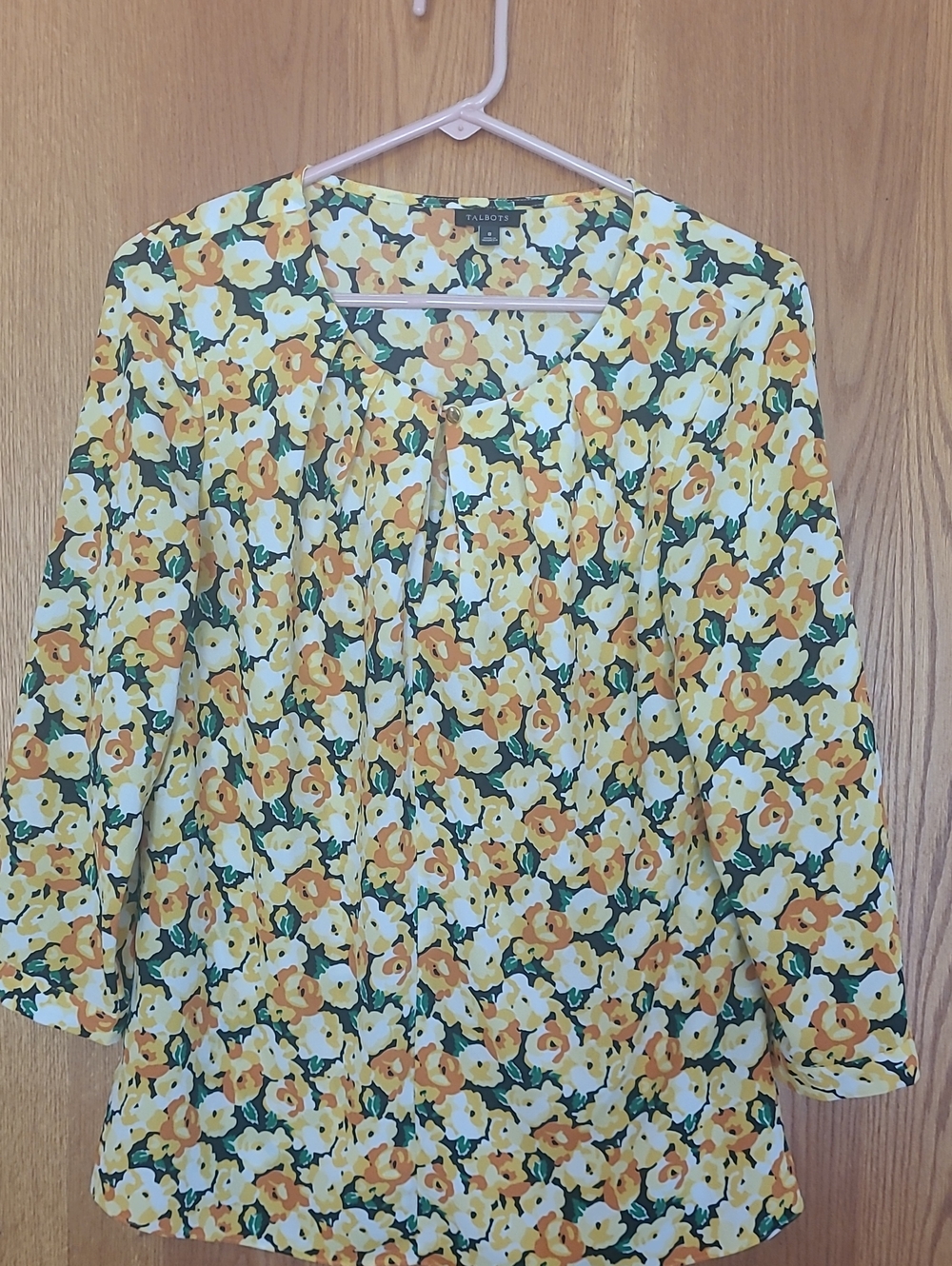 Talbots Green and Yellow Floral Pleated Blouse